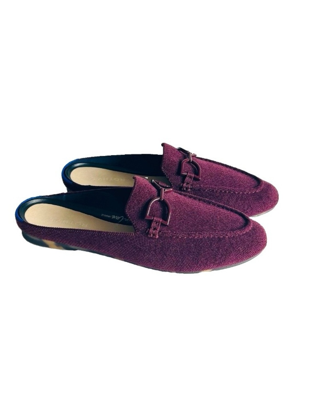 New Rothy’s Burgundy Textile Almond Toe Rubber Outsole Mules size 10.5